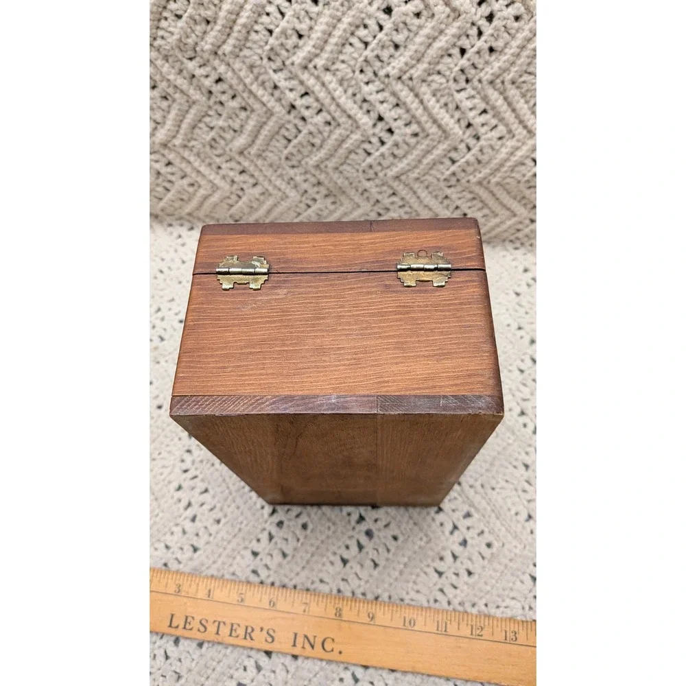 Vintage Wood Recipe Box Hinged Lid 3 Compartment Dark Brown Farmhouse Kitchen